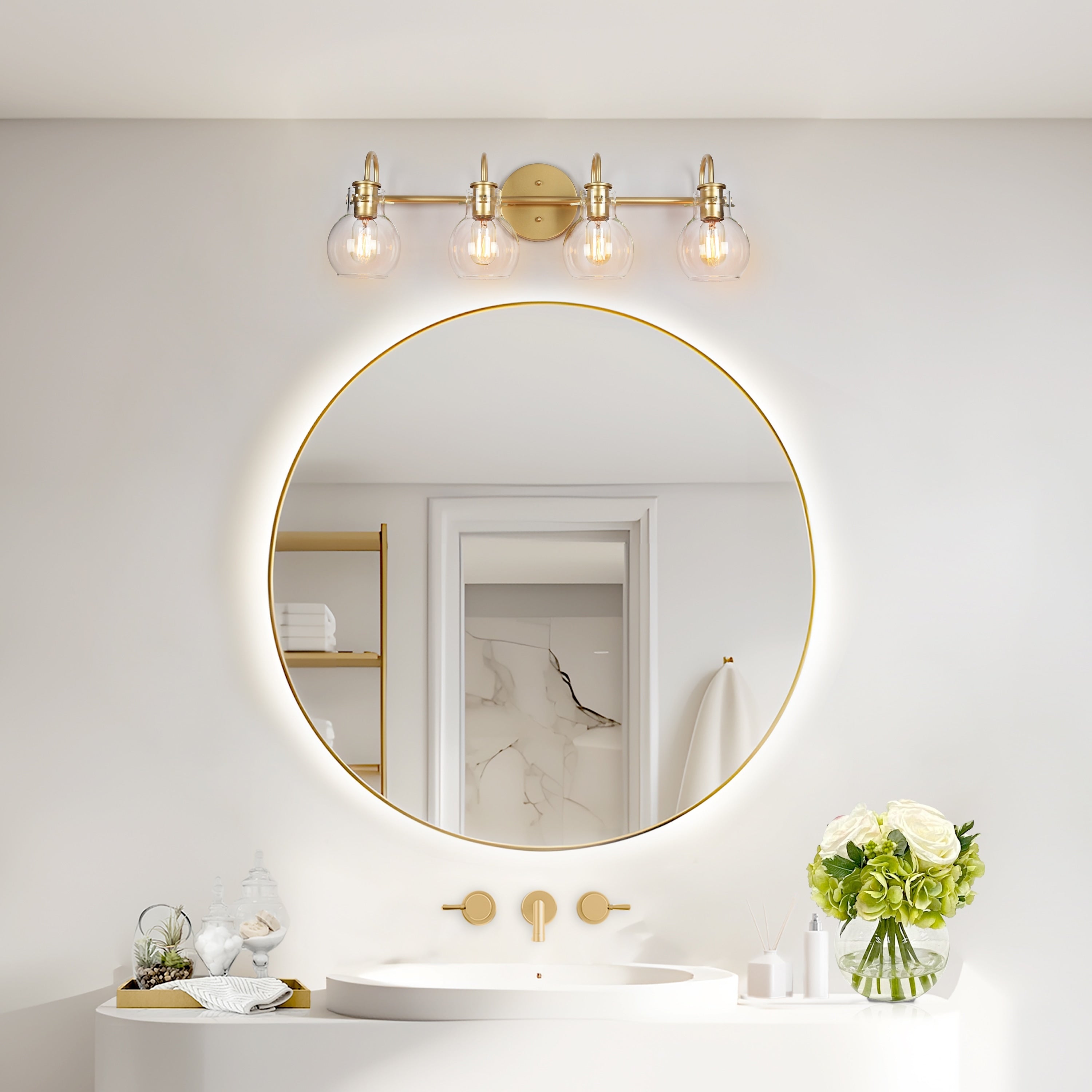 Modern 2/3/4/5-Light Bathroom Vanity Light Globe Glass Wall Sconce Minimalist Design