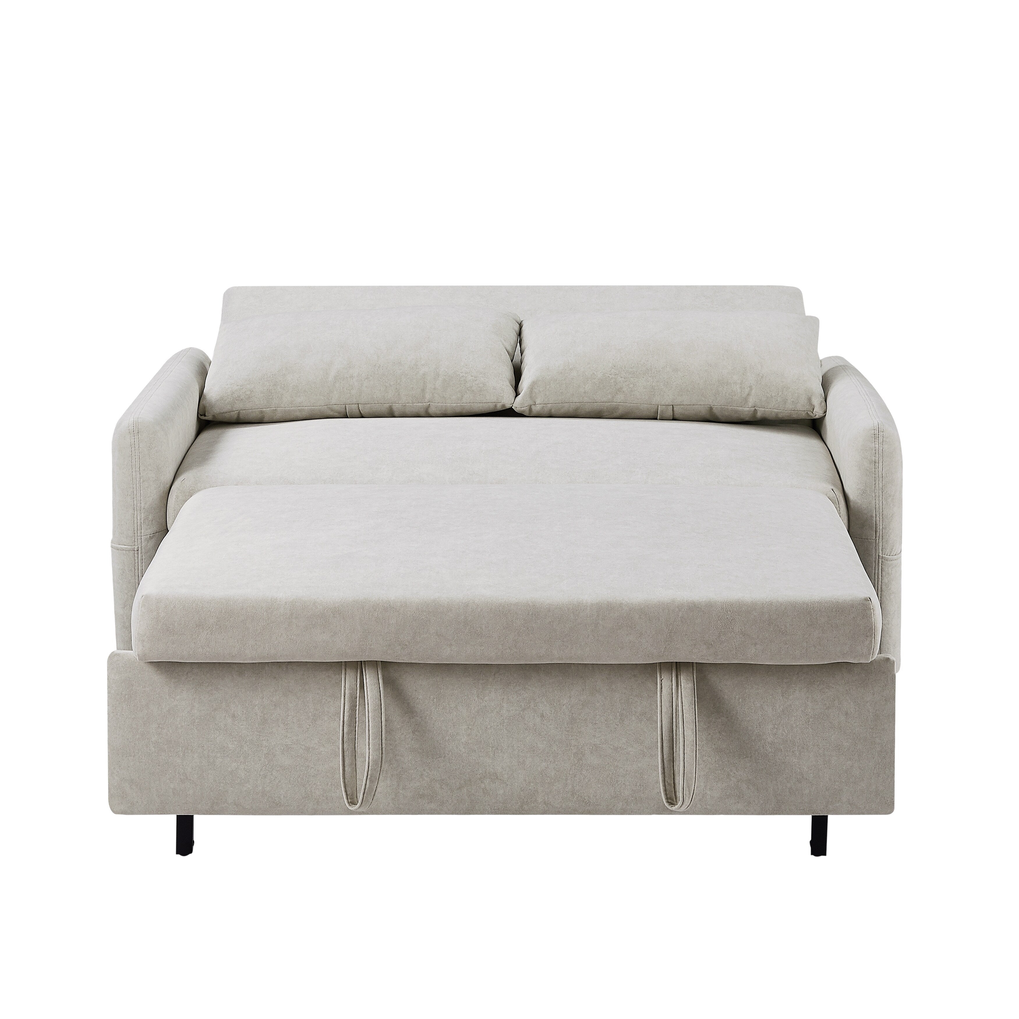 Modern 2 Seat Couch, Microfiber Pull Out Sleep Sofa Bed wih Adjsutable Backrest, Storage Pockets, 2 Soft Pillows, USB Ports
