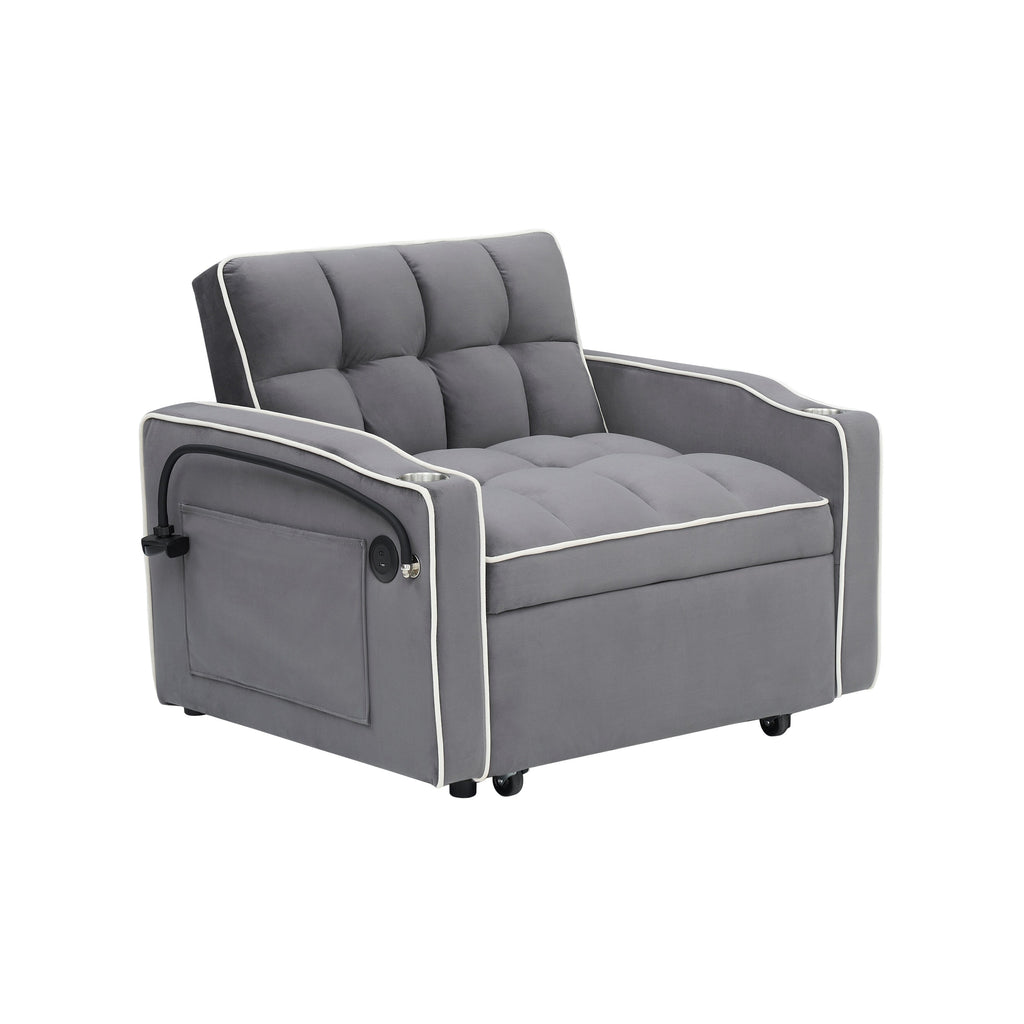 Modern 70.86 3 in 1 Single Convertible Sofa Bed with Adjustable Back and USB Charging Port for Living Room