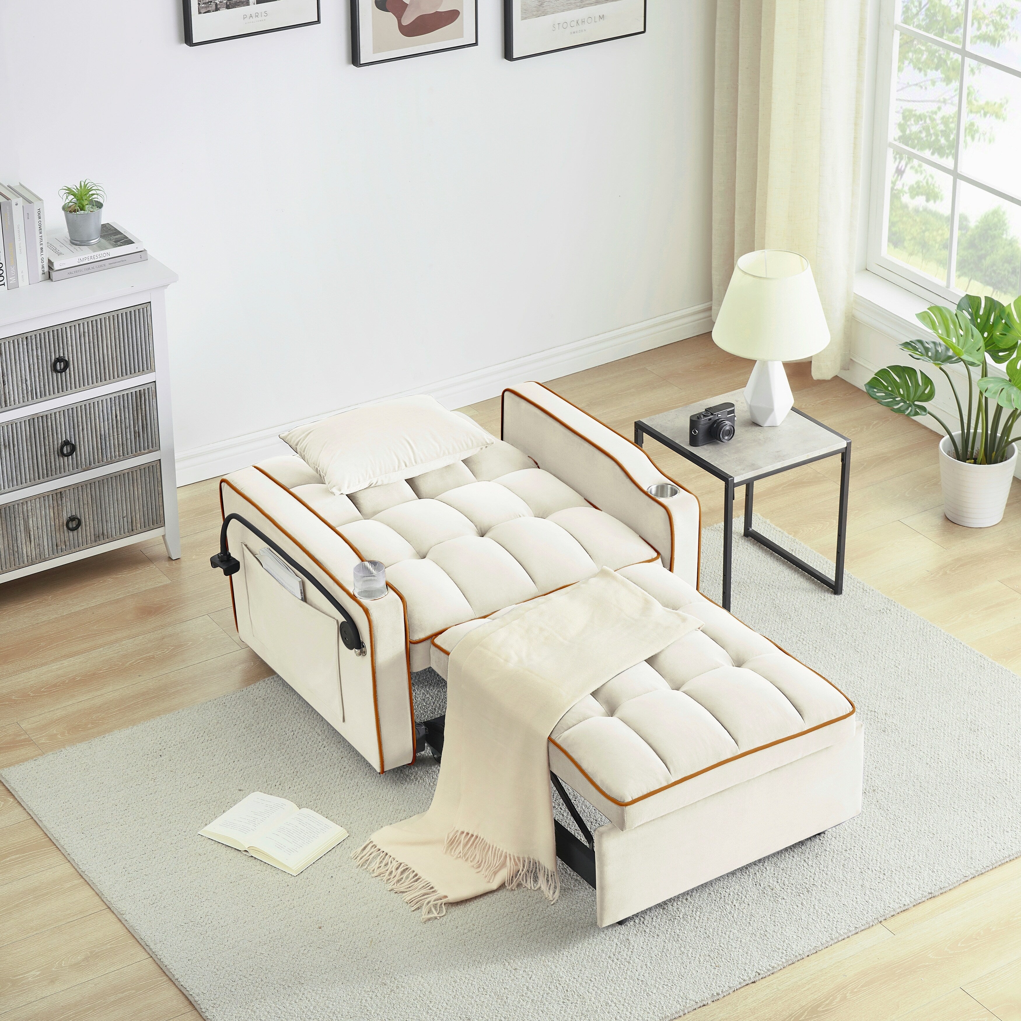 Modern 70.86 3 in 1 Single Convertible Sofa Bed with Adjustable Back and USB Charging Port for Living Room