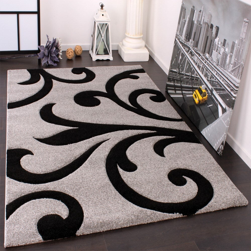 Modern Area Rug Floral Pattern with Contour Cut