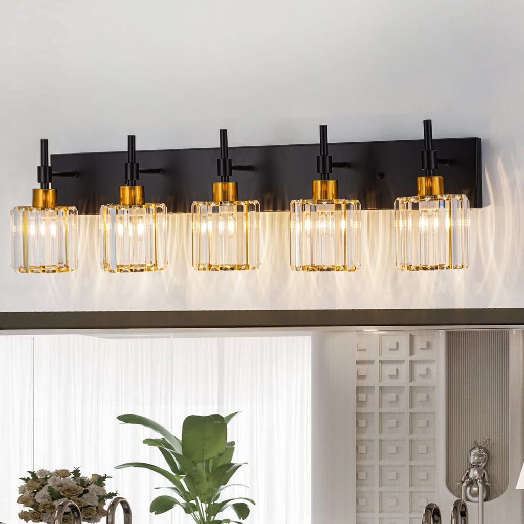 Modern Dimmable Crystal Bathroom Vanity Light Wall Sconces with Crystal Shades