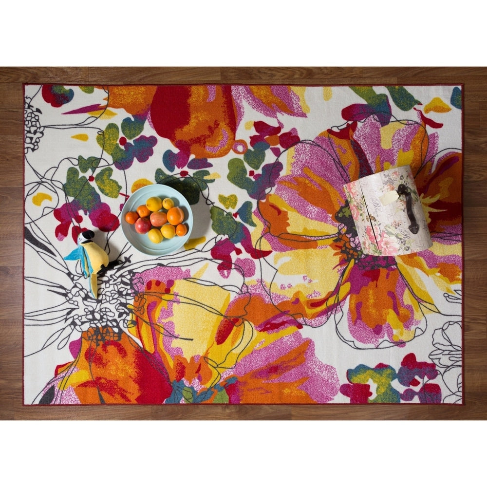 World Rug Gallery Modern Bright Flowers Non-Slip Area Rug Multi