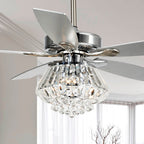 Modern Chrome 52-inch Crystal Chandelier Ceiling Fan with Remote