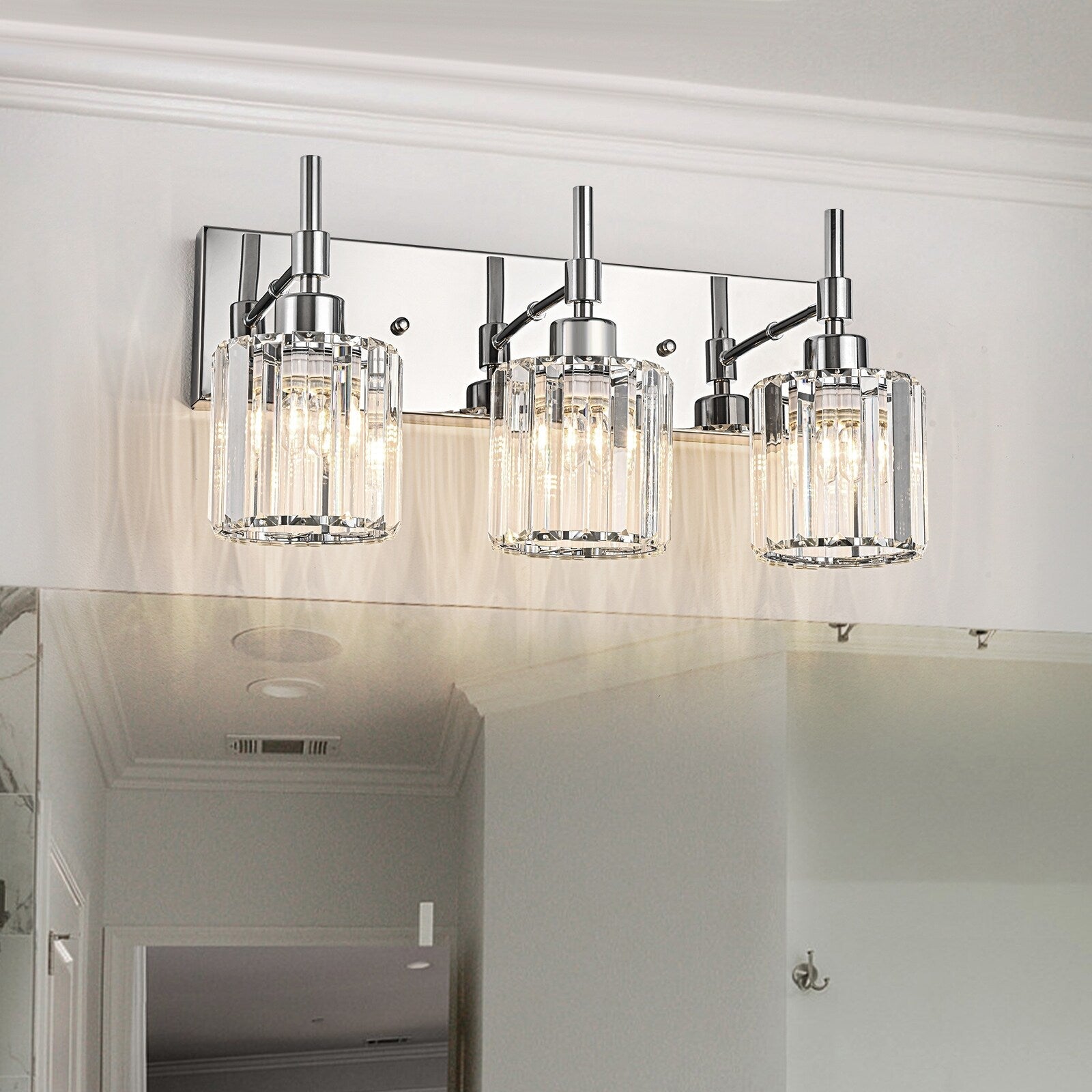 Modern Dimmable Crystal Bathroom Vanity Light Wall Sconces with Crystal Shades