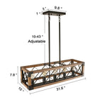 Modern Farmhouse 5-Light Wood Rectangle Chandelier Cage Island Lights for Dining Room - 31.6L x 10 W x 7.8 H