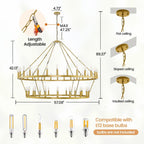 Modern Farmhouse Chandelier 2 Tier Round Wagon Wheel Chandelier Large High Ceiling Light.