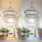 Modern Farmhouse Chandelier 2 Tier Round Wagon Wheel Chandelier Large High Ceiling Light.