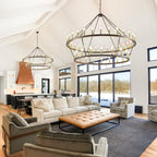 Modern Farmhouse Chandelier 2 Tier Round Wagon Wheel Chandelier Large High Ceiling Light.