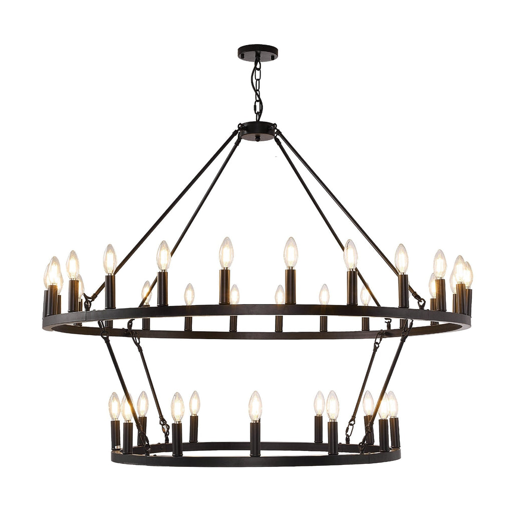 Modern Farmhouse Chandelier 2 Tier Round Wagon Wheel Chandelier Large High Ceiling Light.