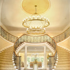 Modern Farmhouse Chandelier 2 Tier Round Wagon Wheel Chandelier Large High Ceiling Light.