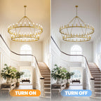Modern Farmhouse Chandelier 2 Tier Round Wagon Wheel Chandelier Large High Ceiling Light.