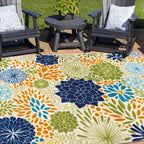 Modern Floral Circles Flatweave Indoor/Outdoor Area Rug