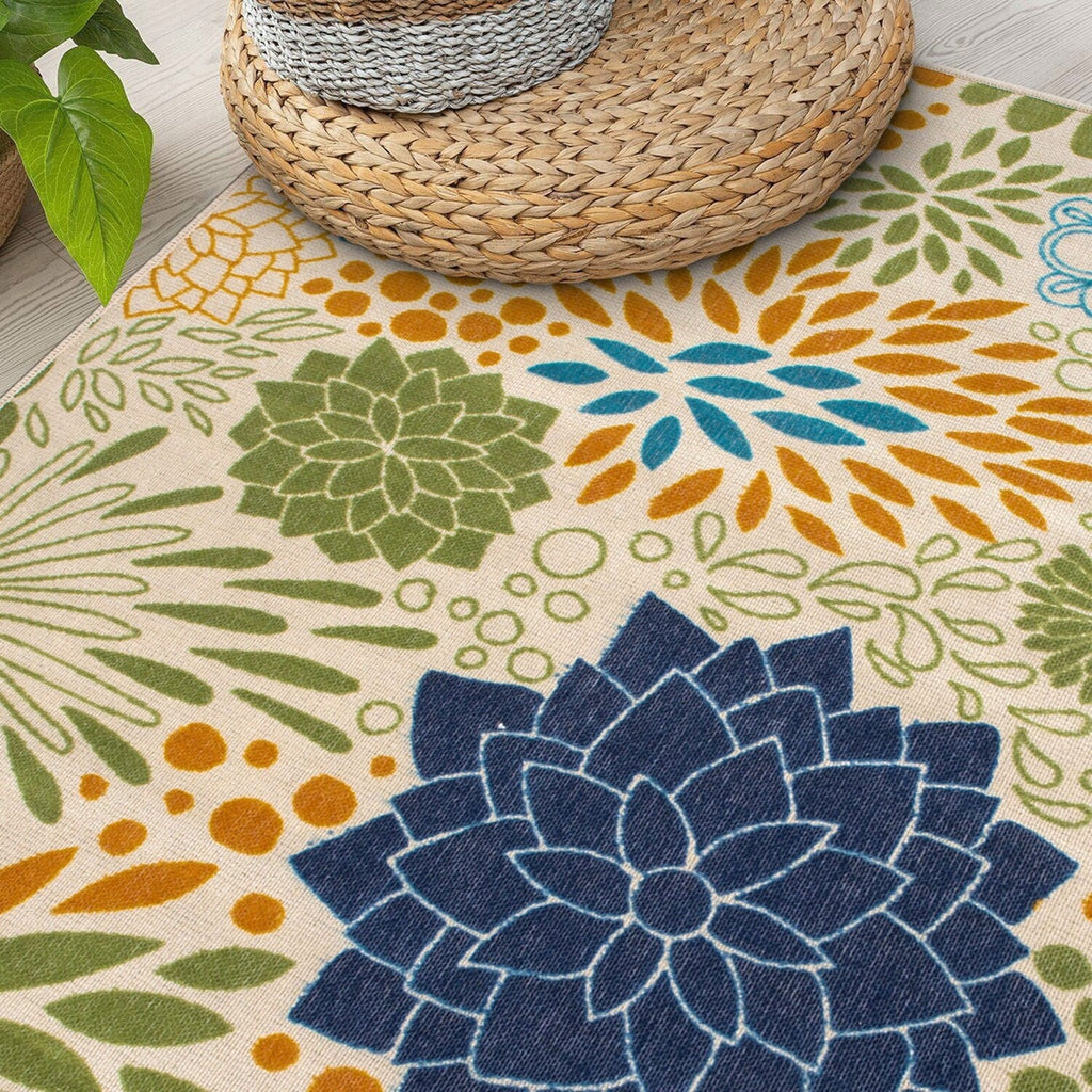 Modern Floral Circles Flatweave Indoor/Outdoor Area Rug