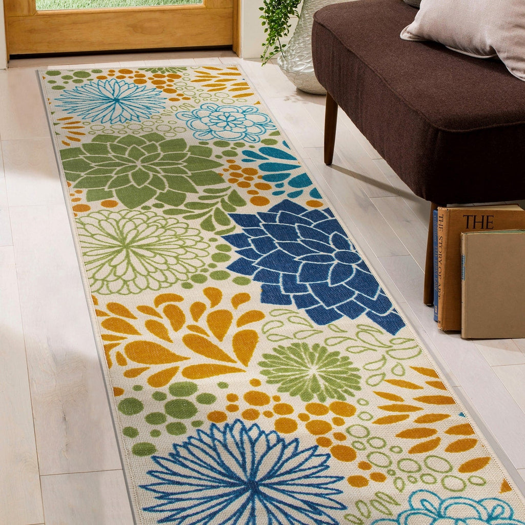 Modern Floral Circles Flatweave Indoor/Outdoor Area Rug