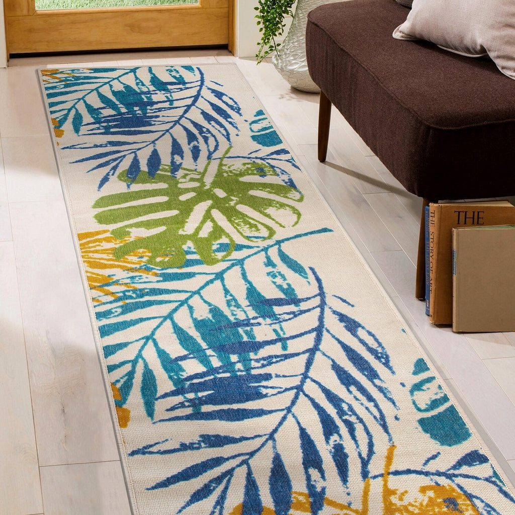 Modern Floral Leaves Flatweave Indoor/Outdoor Area Rug