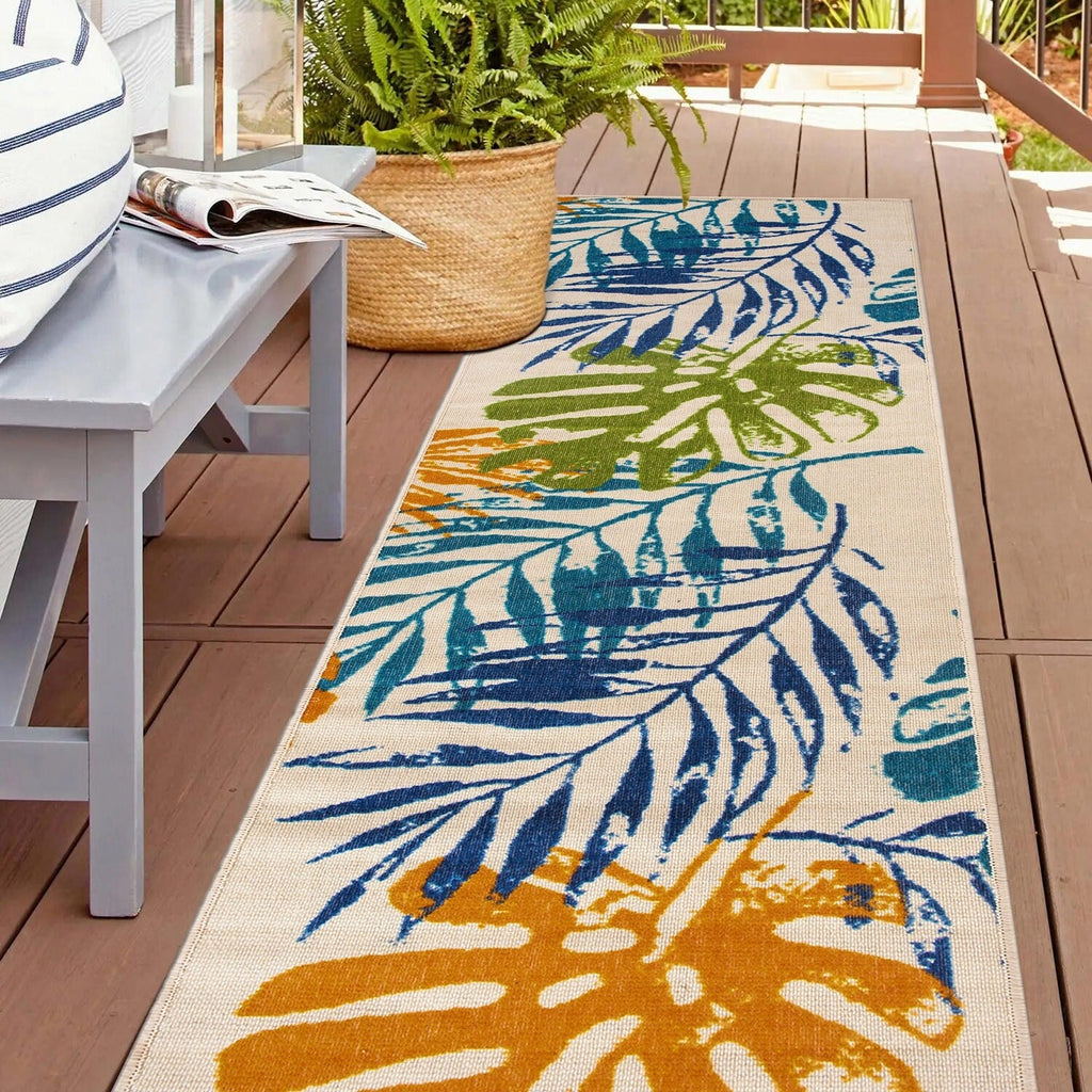Modern Floral Leaves Flatweave Indoor/Outdoor Area Rug