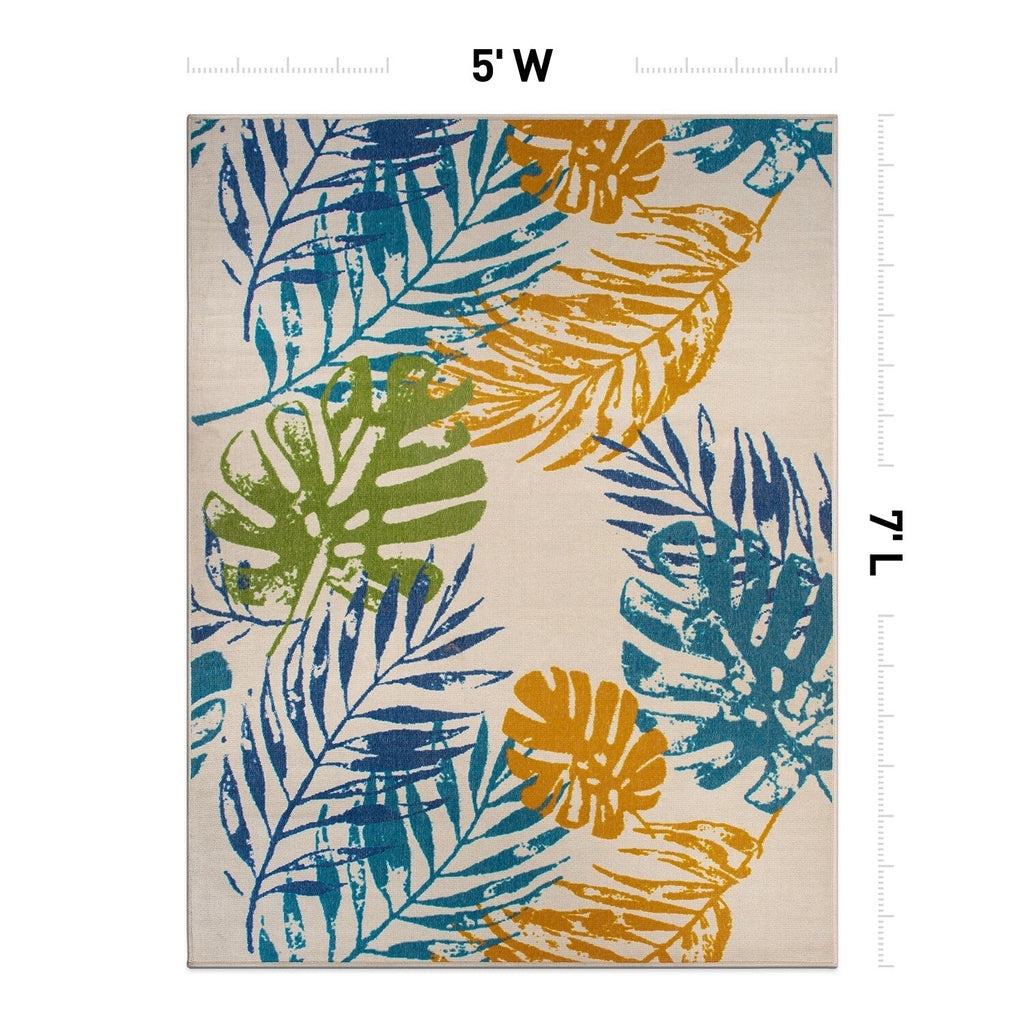 Modern Floral Leaves Flatweave Indoor/Outdoor Area Rug