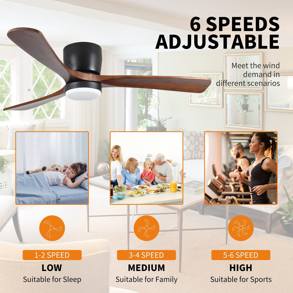 Modern Flush Mount Chandelier Ceiling Fans with Dimmable LED Light & Remote, Livingroom 42 Reversible Motor Ceiling Fans, Black