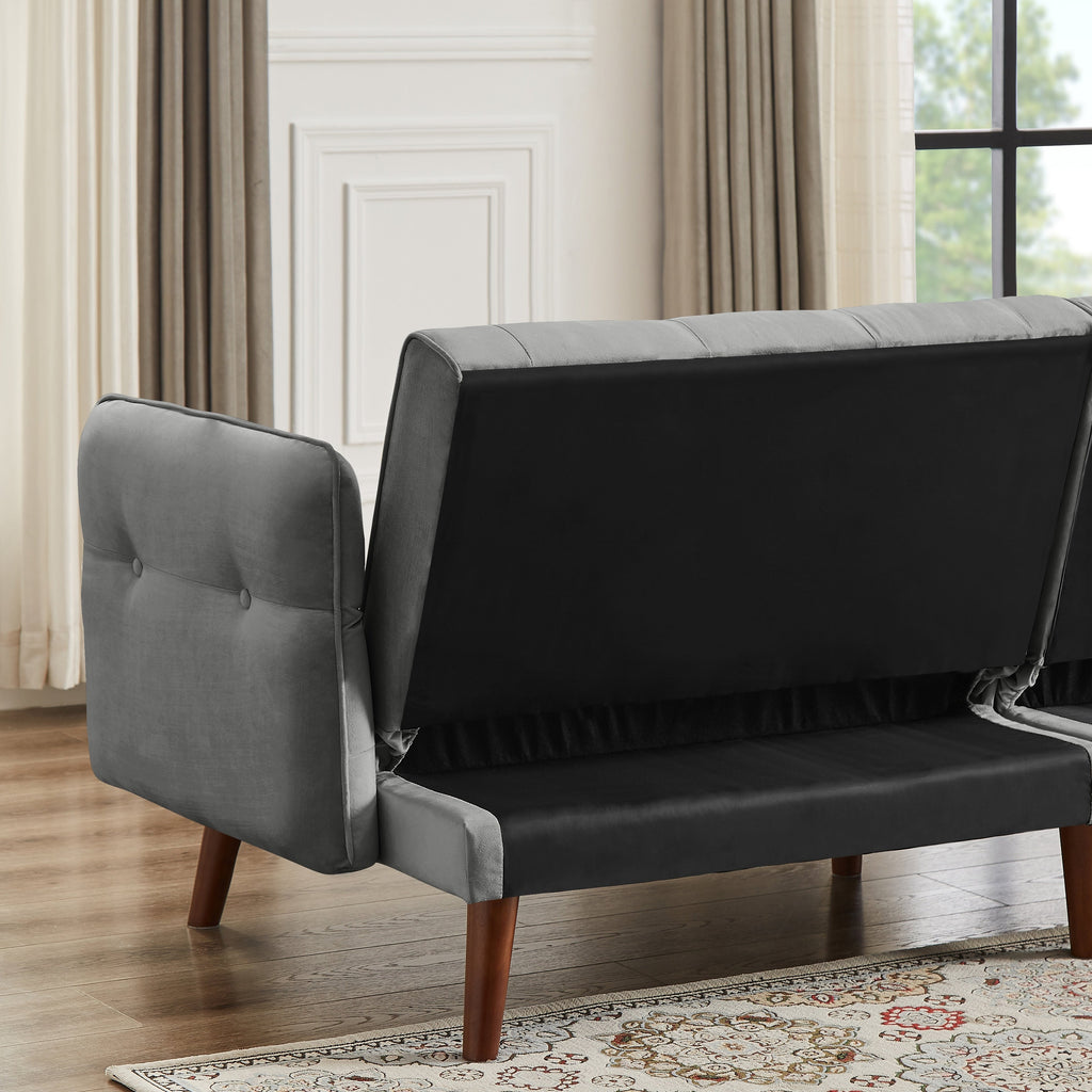 Modern Futon Sofa Bed, Convertible Sleeper Sofa with Tapered Wood Legs, 78.35 W, Small Split Back Sofa for Living Room