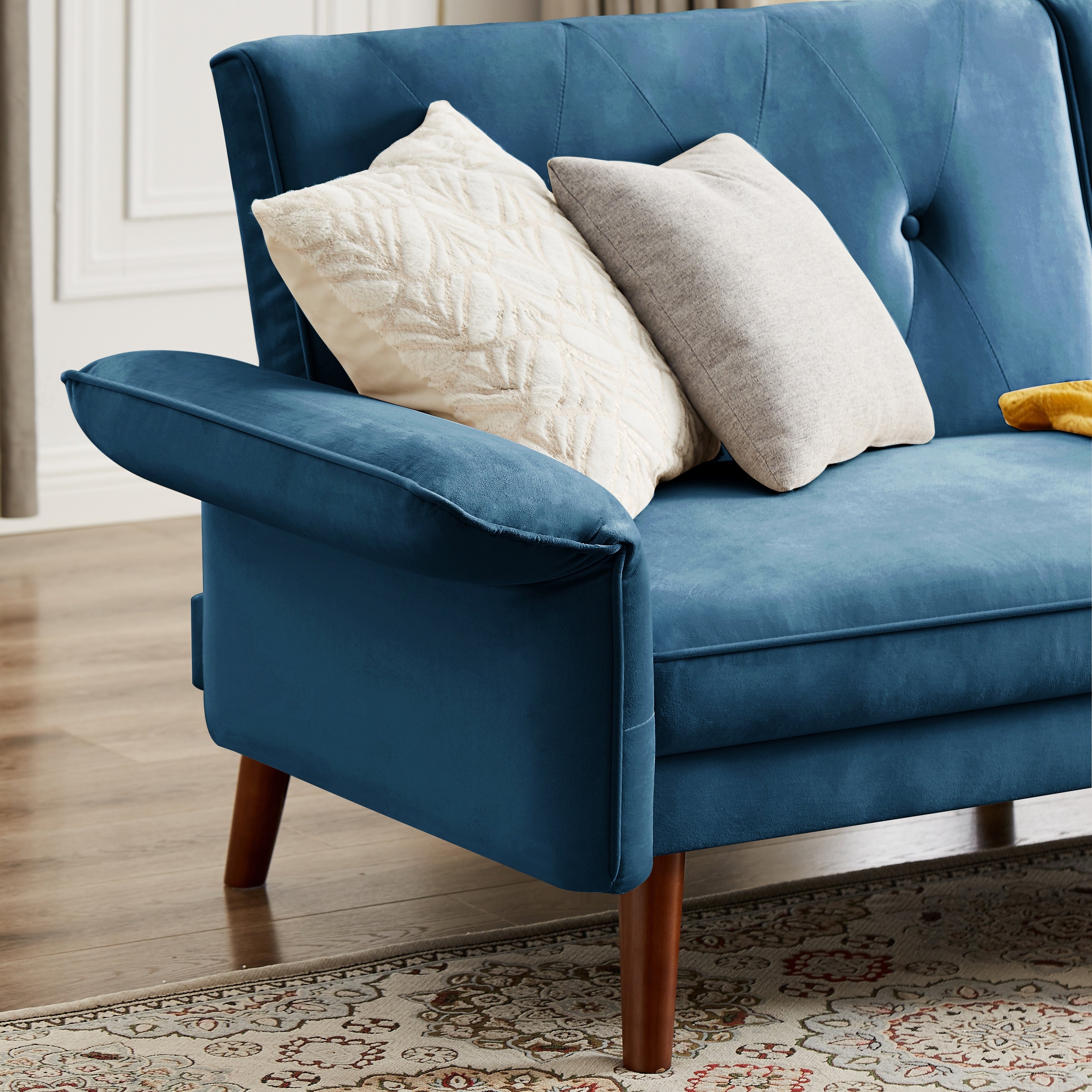 Modern Futon Sofa Bed, Convertible Sleeper Sofa with Tapered Wood Legs, 78.35 W, Small Split Back Sofa for Living Room