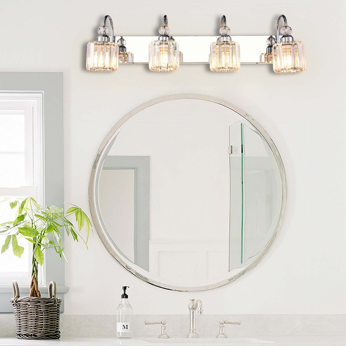 3/ 4-Light Modern Glam Crystal Dimmable Bathroom Vanity Light Linear Wall Light