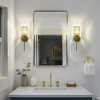 Modern Gold Dimmable Wall Light Glam Cylinder Bathroom Crystal Vanity Light Wall Sconces