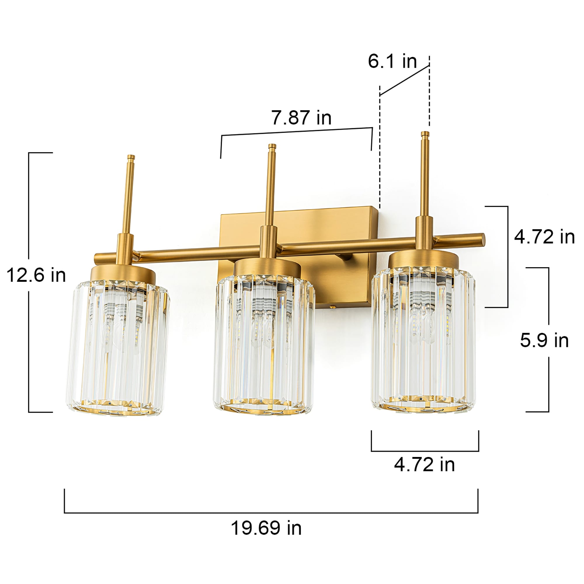 Modern Gold Dimmable Wall Light Glam Cylinder Bathroom Crystal Vanity Light Wall Sconces
