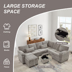 Modern L-Shaped Chenille Sectional Sofa with Pull-Out Sleeper, Storage Seats, Ottoman and 2 Pillows for Living Room