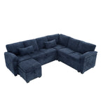 Modern L-Shaped Chenille Sectional Sofa with Pull-Out Sleeper, Storage Seats, Ottoman and 2 Pillows for Living Room