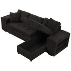 Modern L-Shaped Pull-Out Sectional Sofa Bed with Reversible Chaise, Storage and 2 Stools for Living Room Apartment