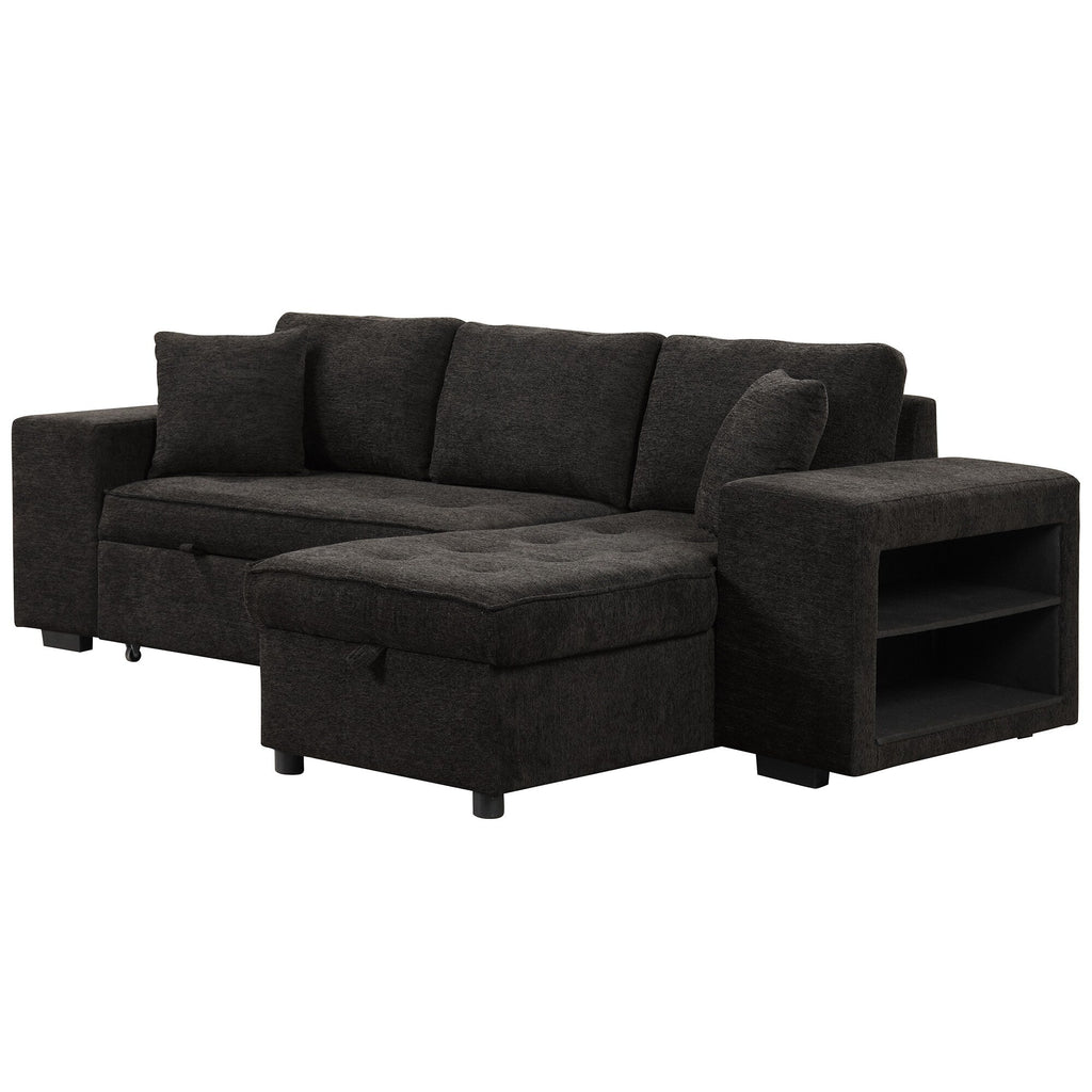 Modern L-Shaped Pull-Out Sectional Sofa Bed with Reversible Chaise, Storage and 2 Stools for Living Room Apartment