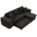 Modern L-Shaped Pull-Out Sectional Sofa Bed with Reversible Chaise, Storage and 2 Stools for Living Room Apartment