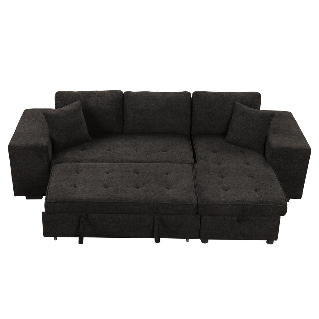Modern L-Shaped Pull-Out Sectional Sofa Bed with Reversible Chaise, Storage and 2 Stools for Living Room Apartment