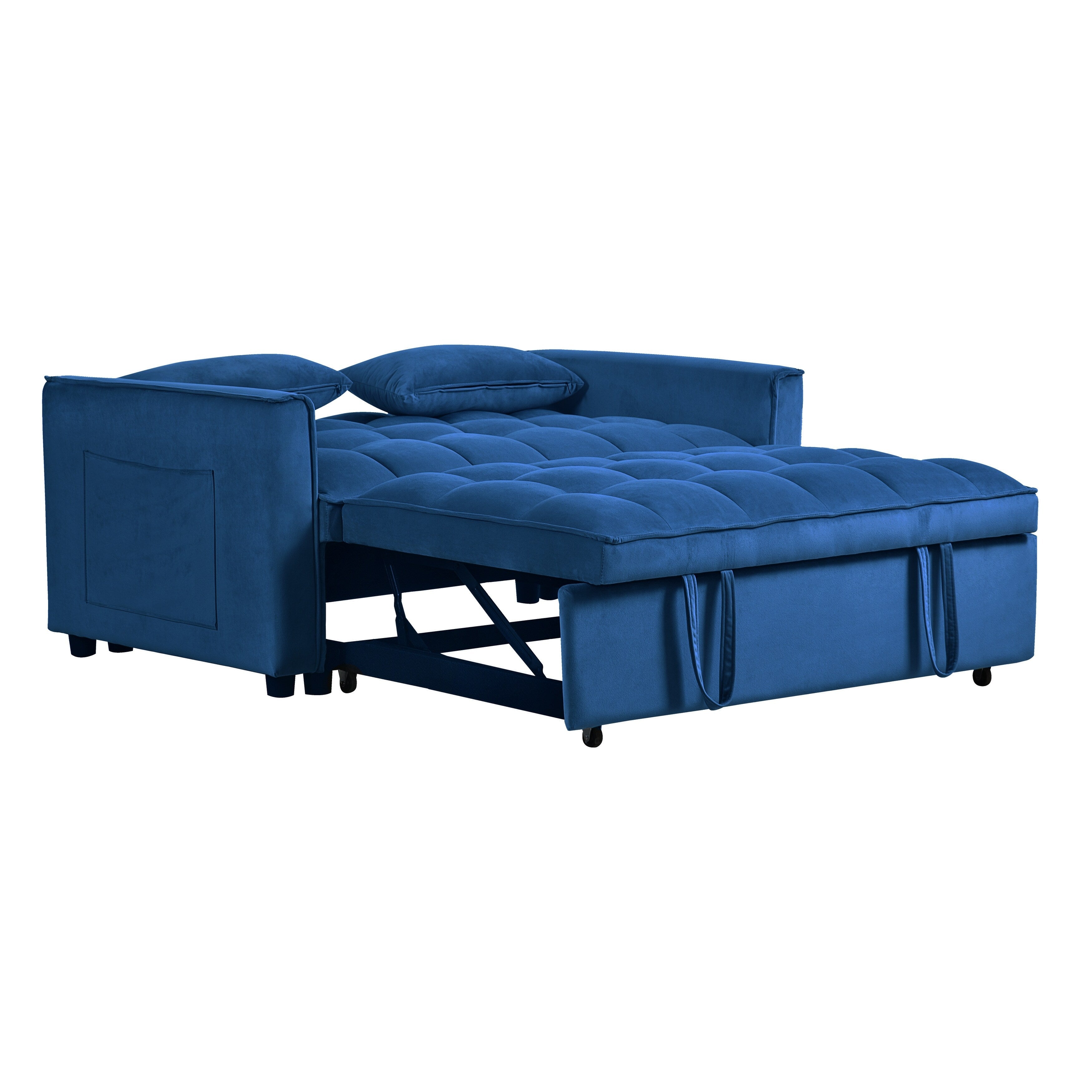 Modern Pull-Out Couch Bed, 3-in-1 Sleeper Sofa with Adjustable Backrest, Velvet Loveseat, Pillows & Side Pockets