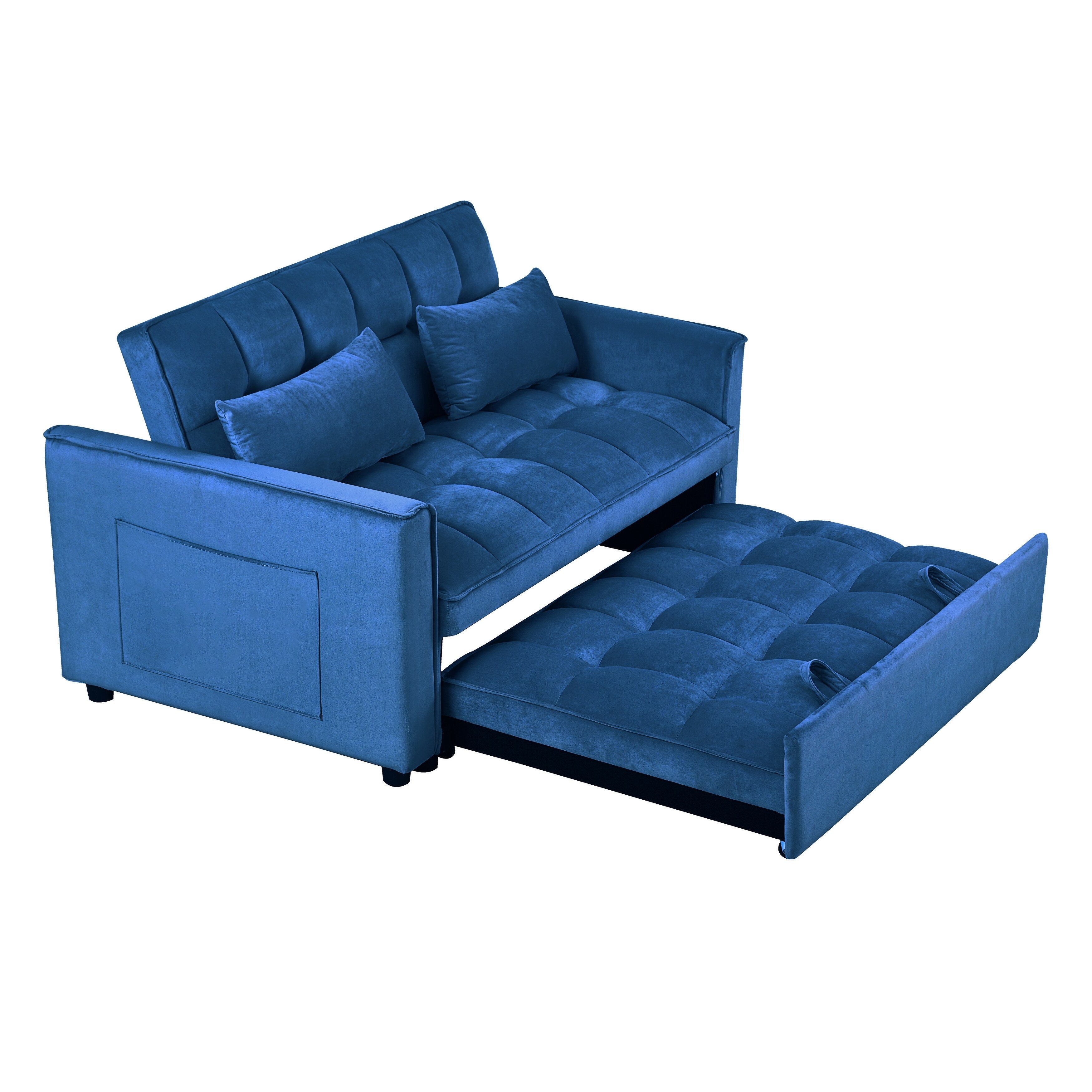 Modern Pull-Out Couch Bed, 3-in-1 Sleeper Sofa with Adjustable Backrest, Velvet Loveseat, Pillows & Side Pockets
