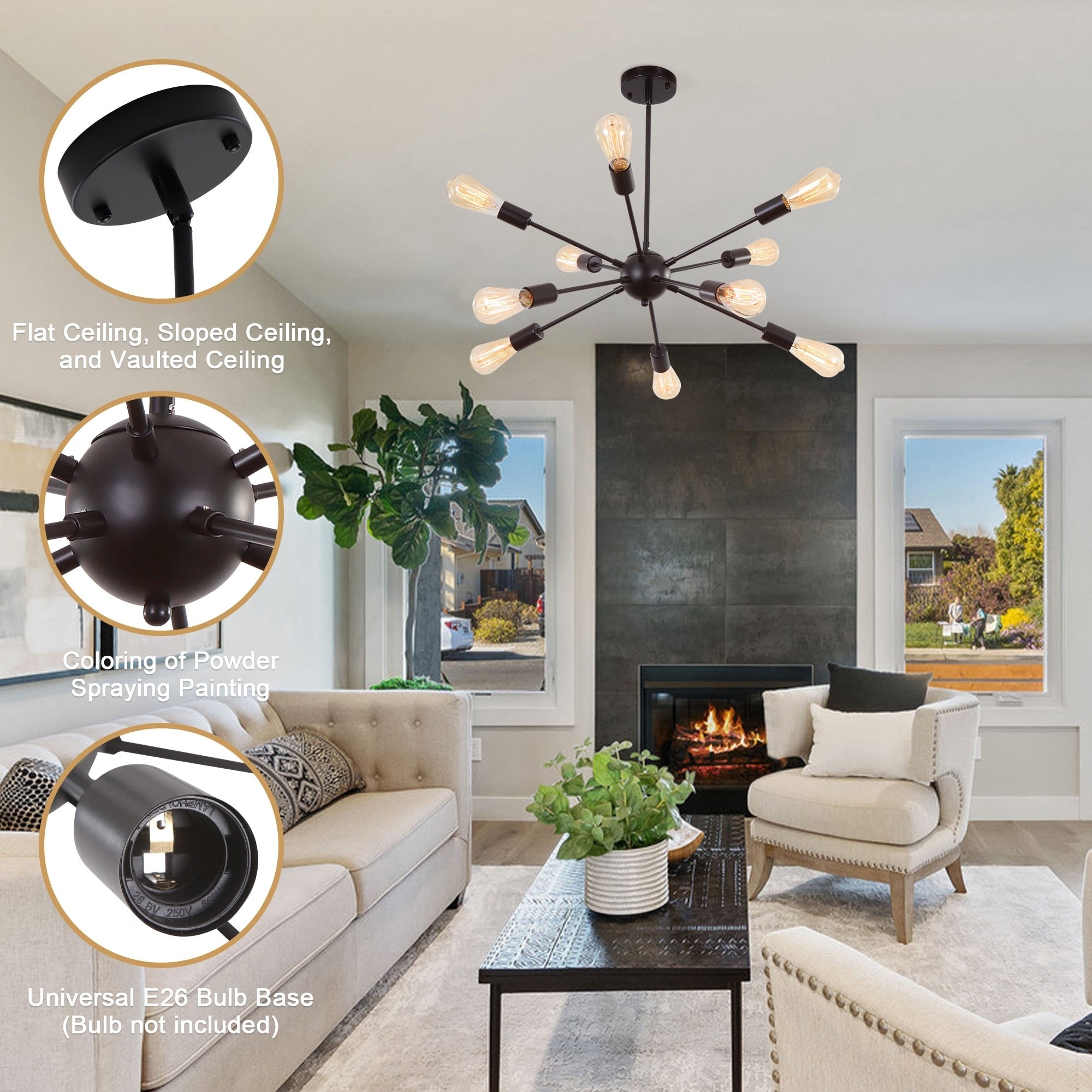 Modern Sputnik Chandelier 10-Light Adjustable Ceiling Light Fixture for Kitchen Dining Room Living Room Bedroom - N/A