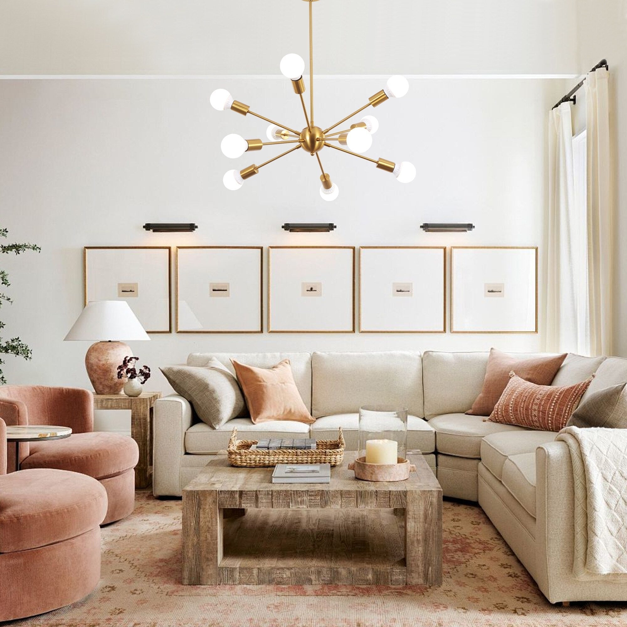 Modern Sputnik Chandelier 10-Light Adjustable Ceiling Light Fixture for Kitchen Dining Room Living Room Bedroom - N/A