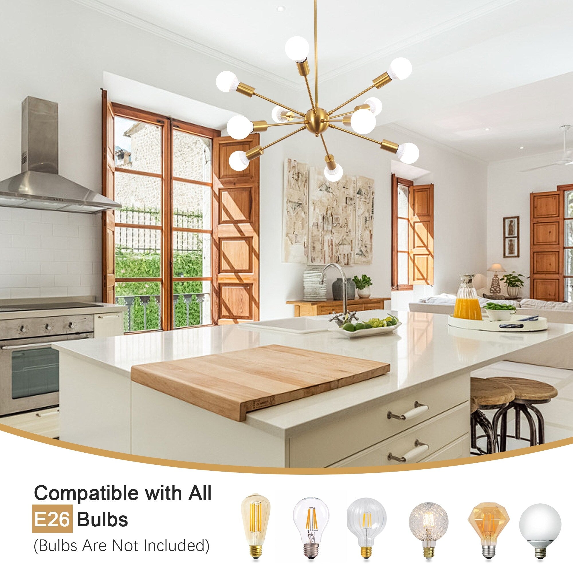 Modern Sputnik Chandelier 10-Light Adjustable Ceiling Light Fixture for Kitchen Dining Room Living Room Bedroom - N/A