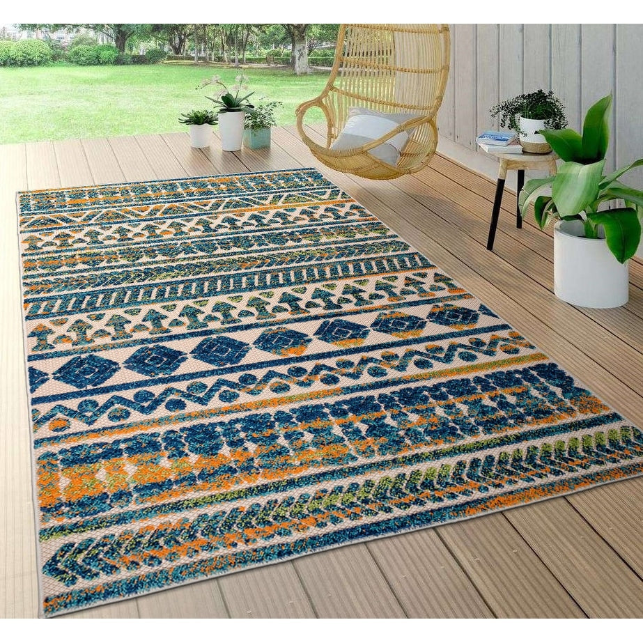 World Rug Gallery Modern Stripes Faded Geometric Indoor/Outdoor Area Rug