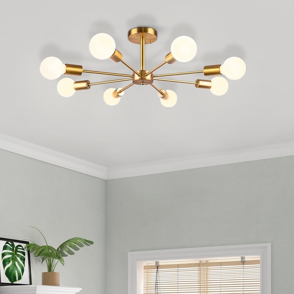 Black/ Gold Sputnik Semi Flush Mount Lamp Close to Ceiling Light Fixture for Living Room/ Kitchen/ Office/ Bedroom/ Foyer