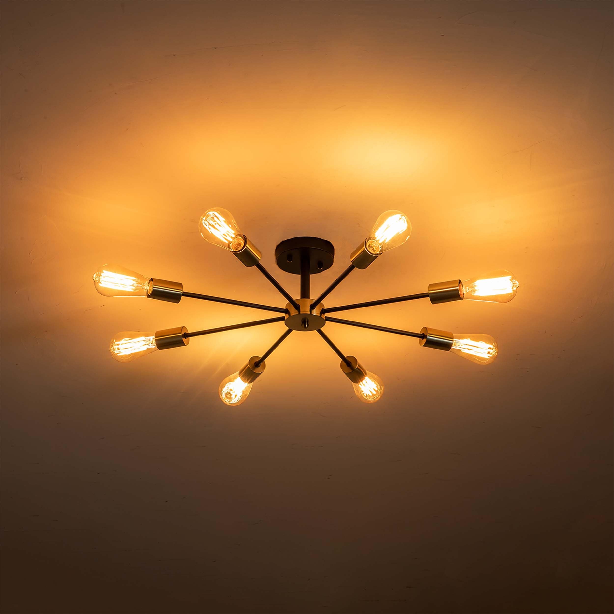 Black/ Gold Sputnik Semi Flush Mount Lamp Close to Ceiling Light Fixture for Living Room/ Kitchen/ Office/ Bedroom/ Foyer
