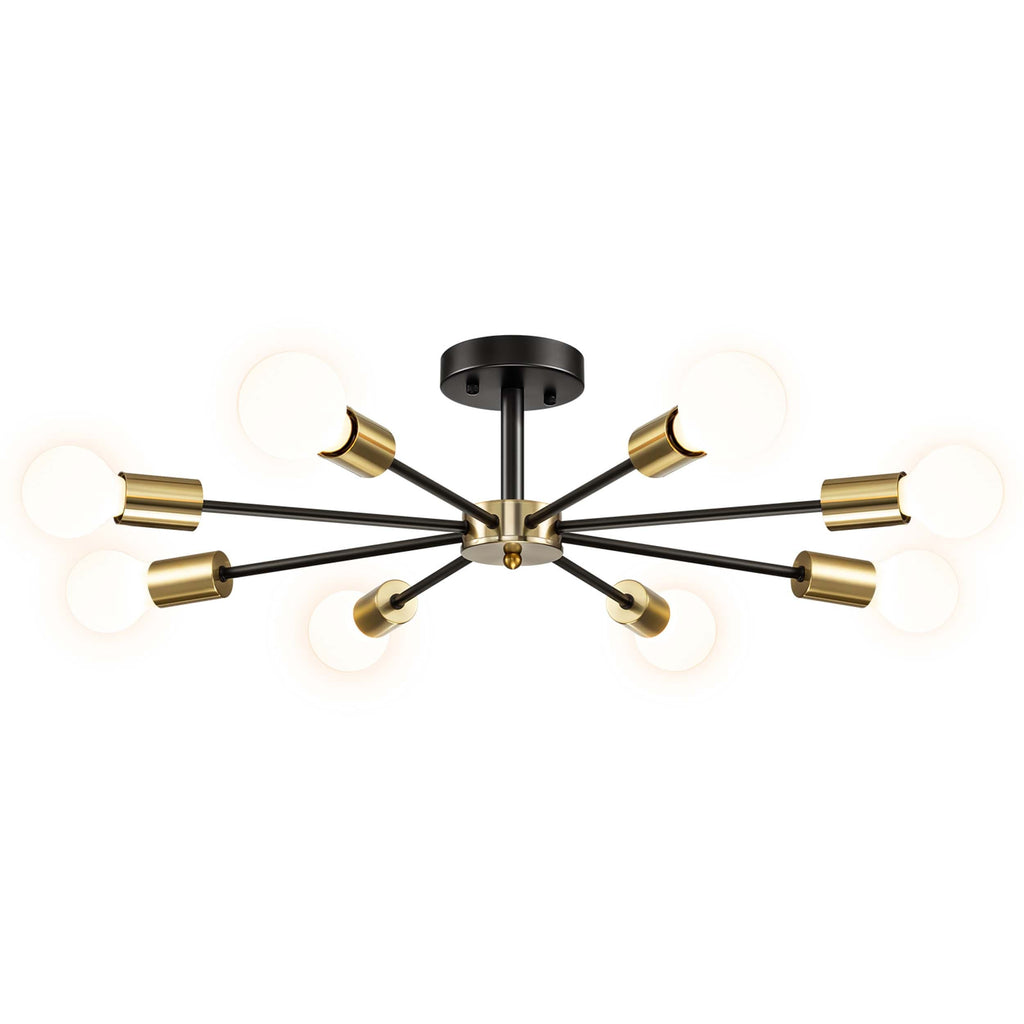 Black/ Gold Sputnik Semi Flush Mount Lamp Close to Ceiling Light Fixture for Living Room/ Kitchen/ Office/ Bedroom/ Foyer