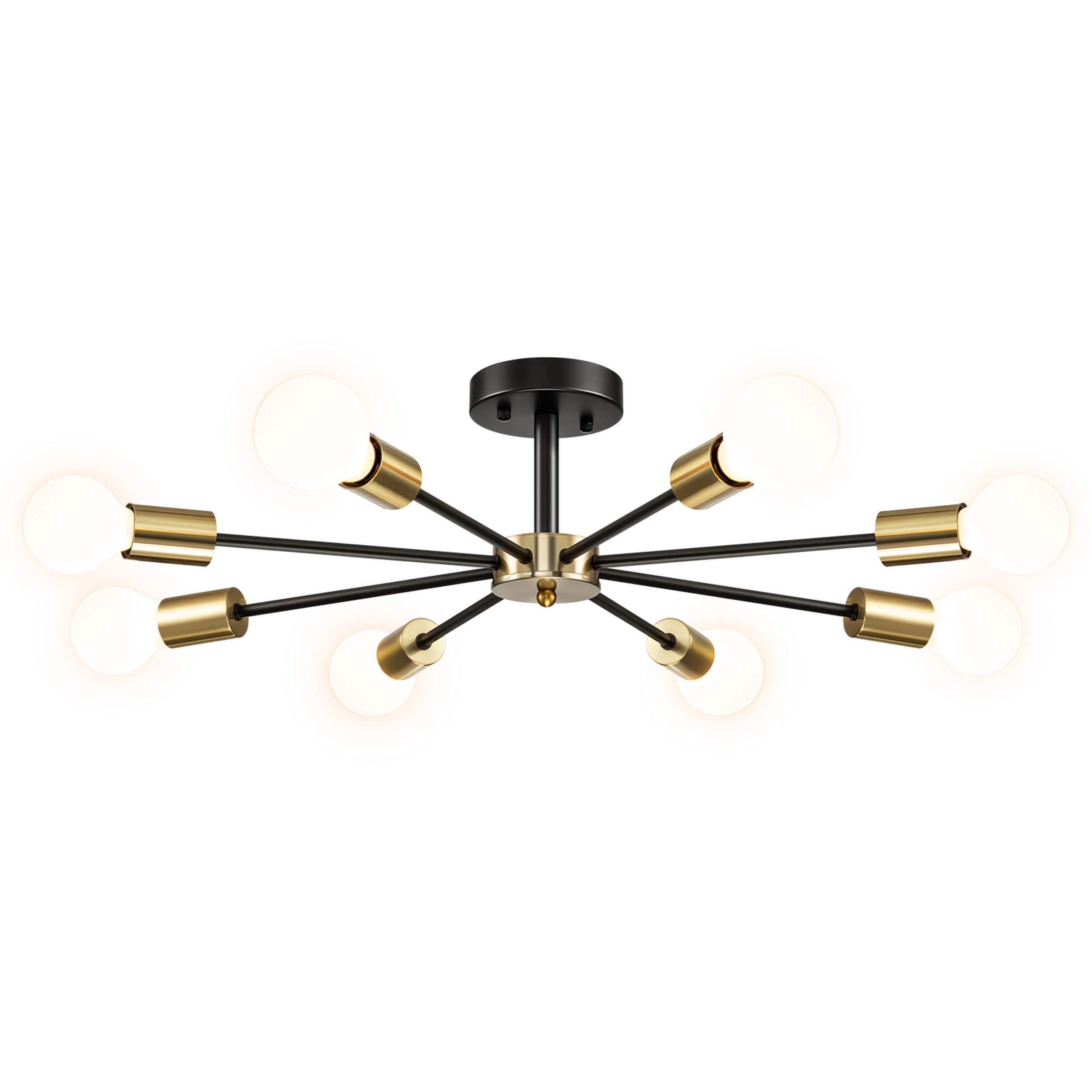 Black/ Gold Sputnik Semi Flush Mount Lamp Close to Ceiling Light Fixture for Living Room/ Kitchen/ Office/ Bedroom/ Foyer