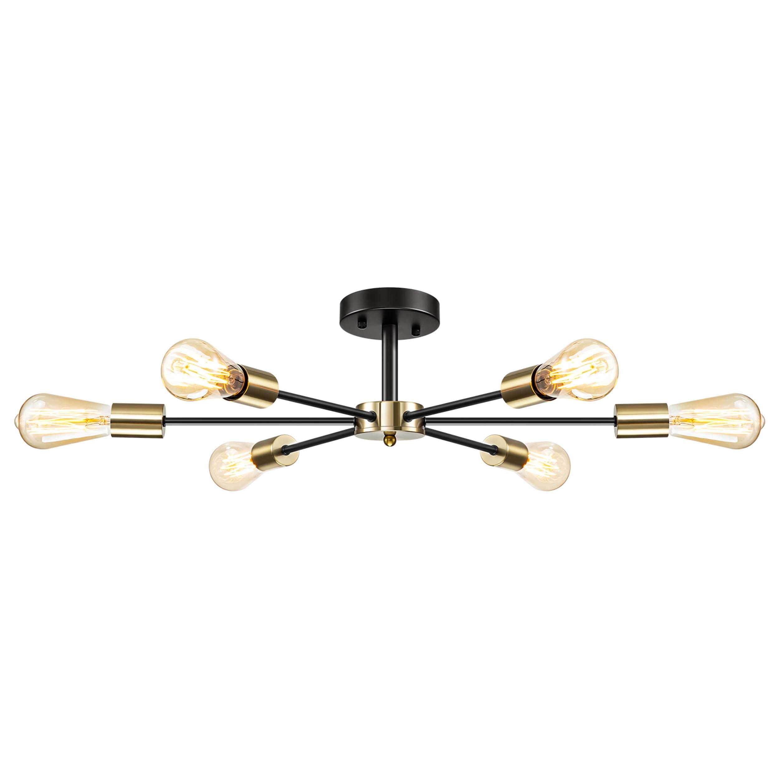 Black/ Gold Sputnik Semi Flush Mount Lamp Close to Ceiling Light Fixture for Living Room/ Kitchen/ Office/ Bedroom/ Foyer