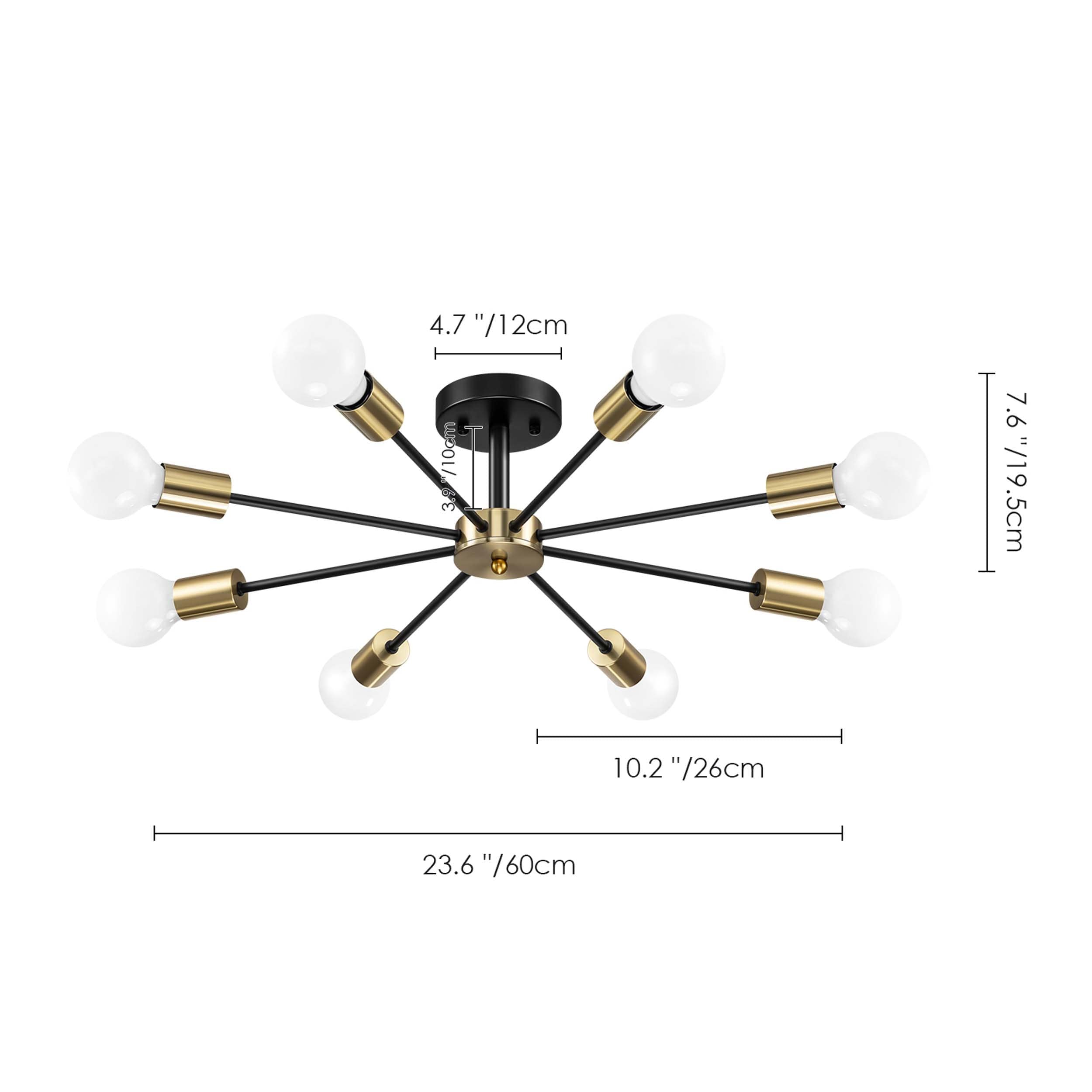 Black/ Gold Sputnik Semi Flush Mount Lamp Close to Ceiling Light Fixture for Living Room/ Kitchen/ Office/ Bedroom/ Foyer
