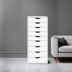 Narrow Wooden 9-Drawer Cabinet with Smooth-Glide Drawers and Top Storage Shelf