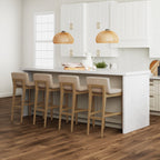 Gracie Modern Bar Stool, Boucle Upholstered Chair and Brushed Wooden Legs