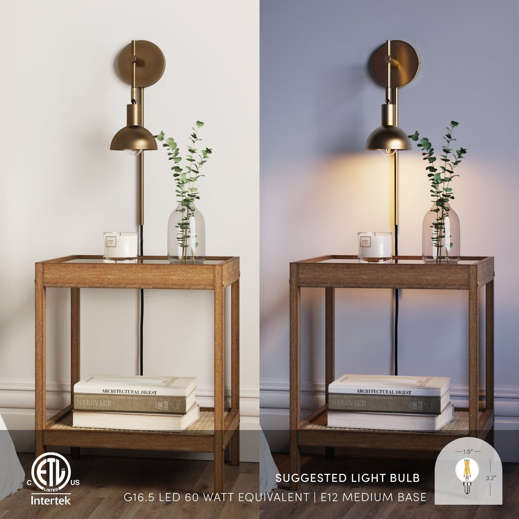 Nathan James Tamlin Wall Mounted Armed Sconce 1-Light Fixture with Plugin and On/Off Switch