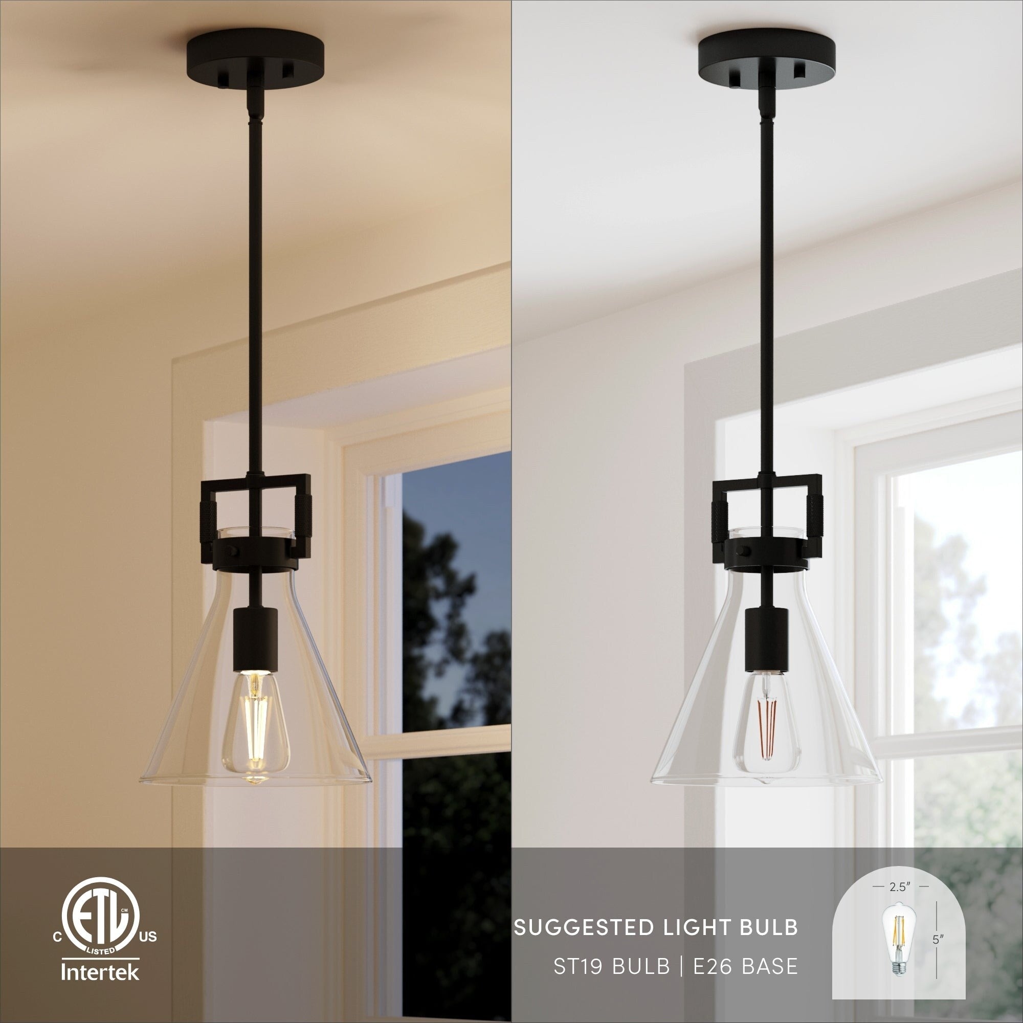 Nathan James Vincent Glass Pendant Lighting, Hanging Light Fixture with Adjustable Stem and Clear Shade